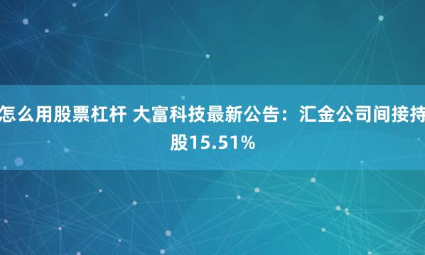 怎么用股票杠杆 大富科技最新公告：汇金公司间接持股15.51%