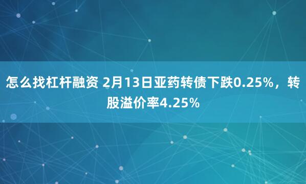 怎么找杠杆融资 2月13日亚药转债下跌0.25%，转股溢价率4.25%