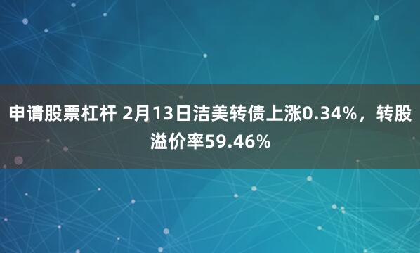 申请股票杠杆 2月13日洁美转债上涨0.34%，转股溢价率59.46%