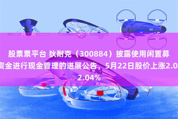 股票票平台 狄耐克（300884）披露使用闲置募集资金进行现金管理的进展公告，5月22日股价上涨2.04%