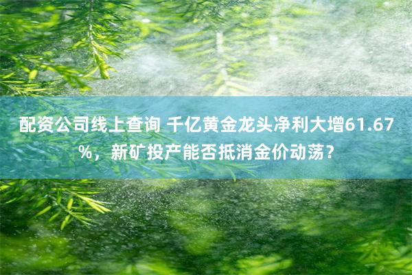 配资公司线上查询 千亿黄金龙头净利大增61.67%，新矿投产能否抵消金价动荡？